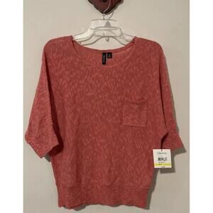 Relativity Womens Petite Medium Pink Knit-Style Cotton-Blend Blouse NWT! A1285